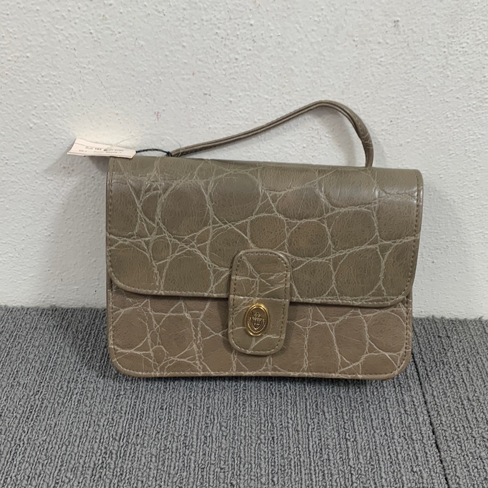 Croc Embossed Handbag with Mirror Womens Small Brown Faux Leather Convertible
